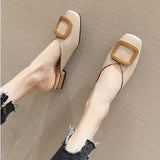 Llyge Designer Women Pumps Slippers Slip On Mules Low Heel Casual Shoes British Wooden Block Heels Summer Pumps Footwear