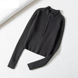 Llyge Back To School  Elegant High Neck Zipper Front Knitted Sweater Women Solid Basic Cropped Pullover Winter Spring Fashion Clothing Top 2023