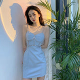 Llyge  2023 Summer Korean Fashion Sparkling rhinestones Solid Elegant  Strap Dress Design Bodycom Elegant Casual Women's Party Dress