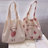 Llyge  2023  Fashion Canvas Tote Bag Purses and Handbags for Women Shopper Cute Designer Shoulder Bag Japanese Style Peach Print Eco Ba