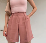 LLYGE White High Waist Casual Shorts Women Summer Hot Wide Legs Shorts With Pocket 2023 Office Lady Suit Short Pants Mujer