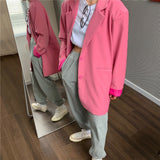 Llyge 2022 Chic Loose Light Pink Women Blazer Autumn Single Buttons Female Suit Jacket Full Sleeve Outwear Blazer Femme