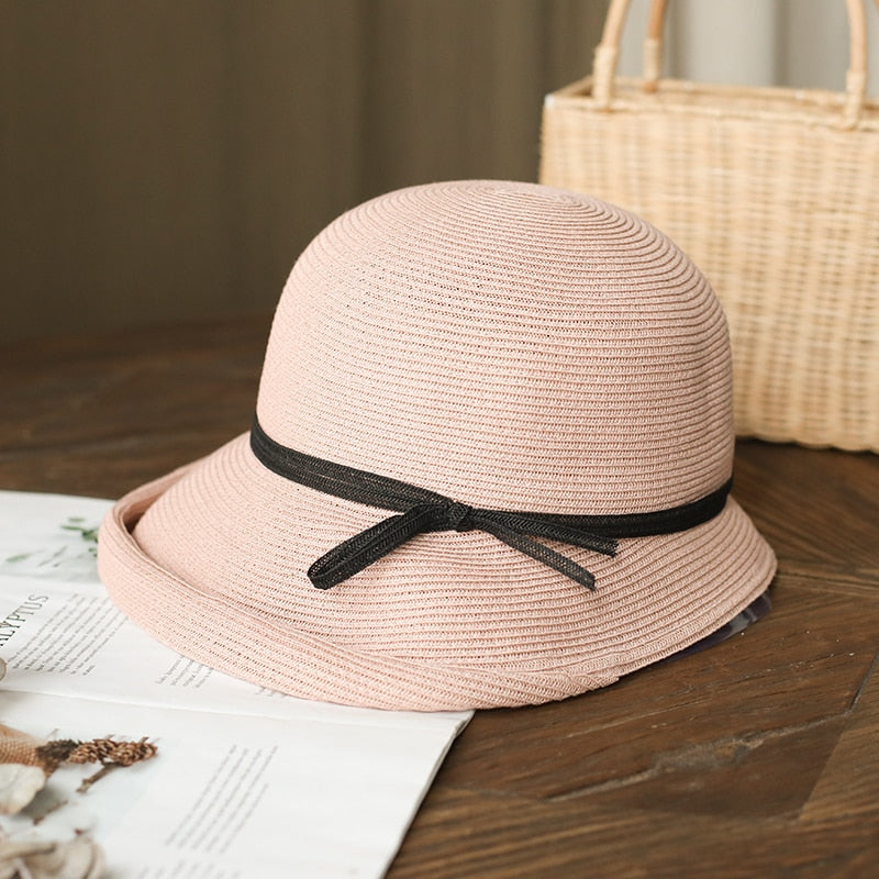 llyge 2023 Women's summer hat Women's bucket hat Straw hat beach hat ceremony women's hats spring 2023 belt raffia visor sun protection hat