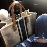 Llyge Simple Fashion Large-capacity Handbag For Ladies Vintage Striped Tote For Female Portable Ol Business Briefcase Korean Style