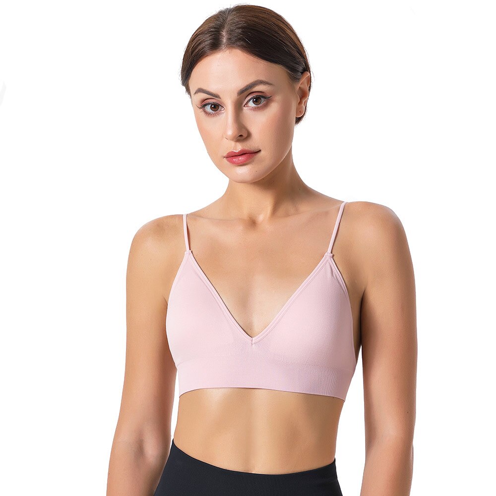 Fitness Bra Women Nylon Solid Stretch Thin Deep V Wirefree Triangle Cup Padded Sleepwears Gym Workout Yoga Daily Underwear
