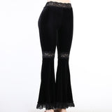 LLYGE  Fashion Patchwork Lace Solid Flare Pants Women Gothic Dark High Waist Loose Trousers 2023 New Street Suede Pants