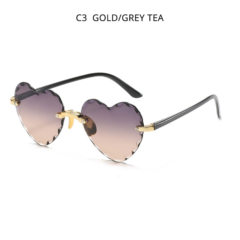 LLYGE 2023 Fashion Heart Shape Women Sunglasses Brand Designer Lovely Rimless Sun Glasses For Female Vintage Pink Ladies Shades