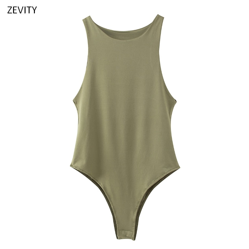 Christmas Gift New 2023 Women  sleeveless solid color slim bodysuits female chic o neck soft blouse brand office wear playsuits tops LS6718