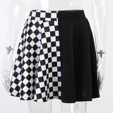 Llyge Halloween Goth High Waist  Mini Skirt Plaid Patchwork Harajuku Streetwear Fashion Pleated Skirt Women Aesthetic Summer Skirt