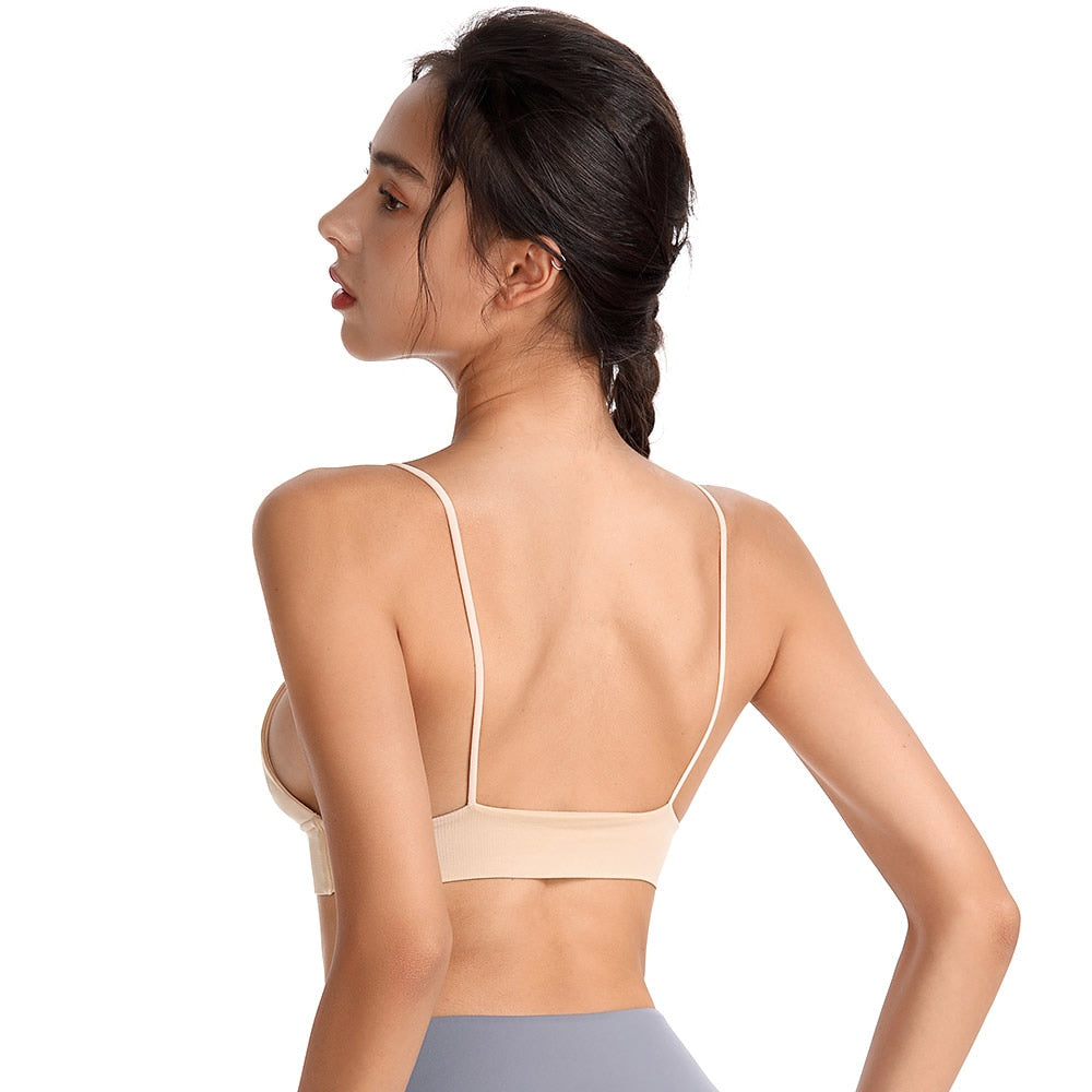 Llyge Sports Bras For Women Push Up Wireless Deep V Thin Nylon Padded Sleepwears Gym Workout Yoga Bralette Underwear Daily Fitness Top