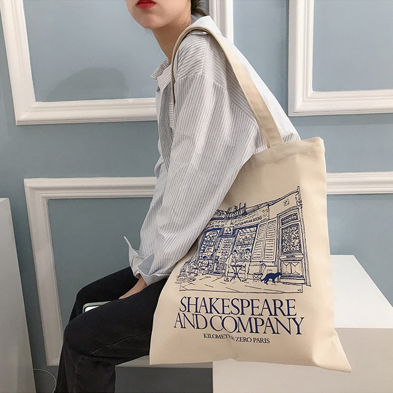 Women Canvas Shoulder Bag Shakespeare Print Ladies Shopping Bags Cotton Cloth Fabric Grocery Handbags Tote Books Bag For Girls