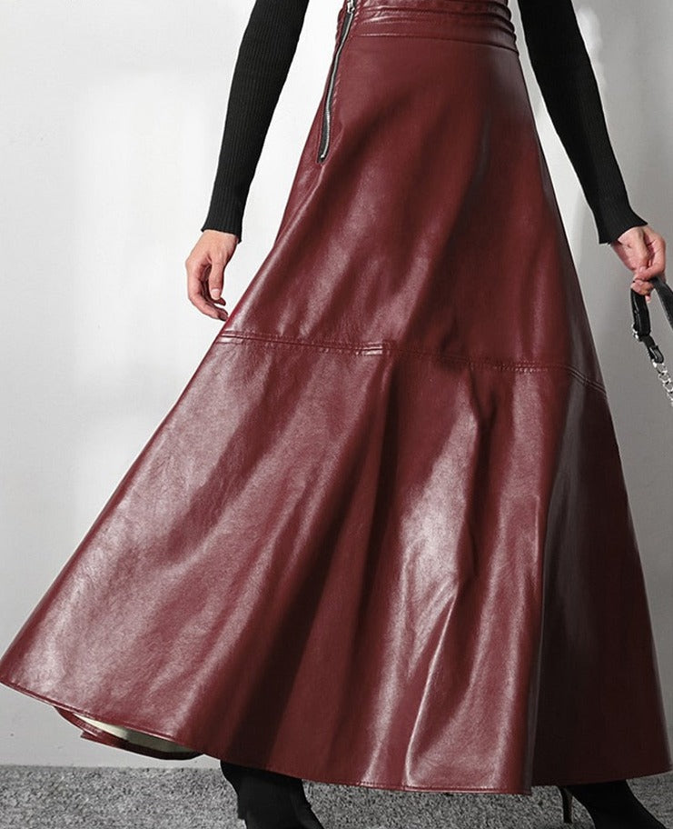 Llyge Lautaro Autumn Long Black A Line Soft Faux Leather Skirt Women High Waist Blue Stylish Maxi Skirts Korean Fashion Clothing 2023