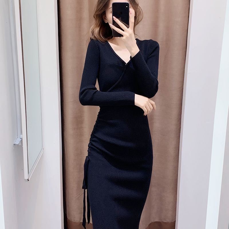 Llyge Woman Vintage Black Dresses Harajuku Sweater Dress For Women Winter Aesthetic Maxi Casual Elegant Robe Long Korean Fashion