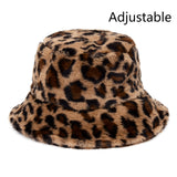 LLYGE Winter Cow Leopard Faux Fur Fluffy Bucket Hats Women Outdoor Warm Sun Hat Soft Velvet Furry Fisherman Cap Girl Fashion Panama