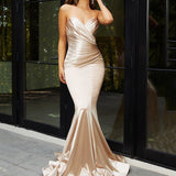Graduation Prom Llyge  Ivory Strapless Evening Gown Padded Stretchy Satin Luxury Wedding Dress Backless Ruched Mermaid Prom Maxi Women Party 2023