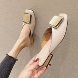 Llyge Fashion Designer Women Slippers Slip On Mules Heel Casual Shoes British Buckle Slides Wooden Block Heels Summer Footwear