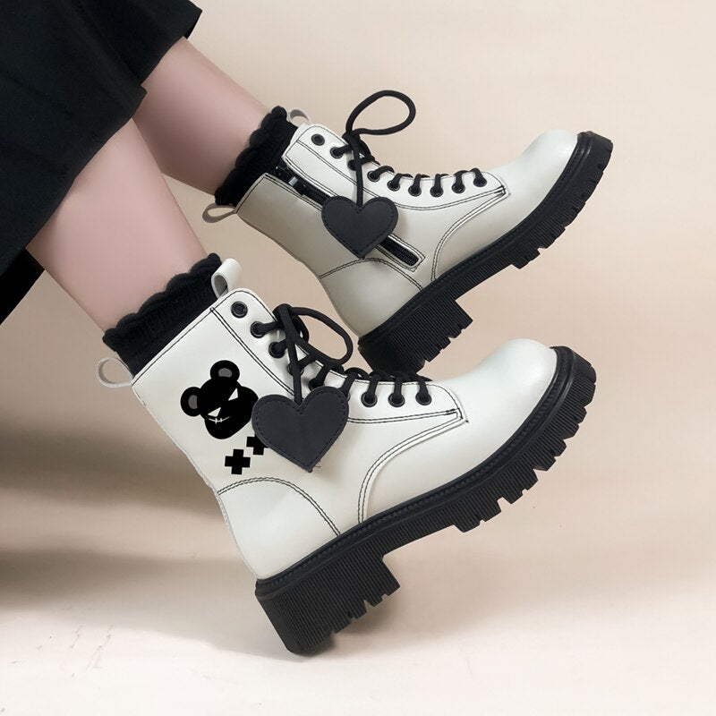 Llyge 2023 Women's Autumn Boots For Girls Female Students Kawaii High Platform Boots  Fashion Designers Shoes Lace Up