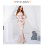 Graduation Prom Llyge Modest Gold Long Sleeve Mermaid Evening Gown Shiny Sequin O Neck Stretch Full Lining Wedding Party Formal Maxi Dress Winter 2022