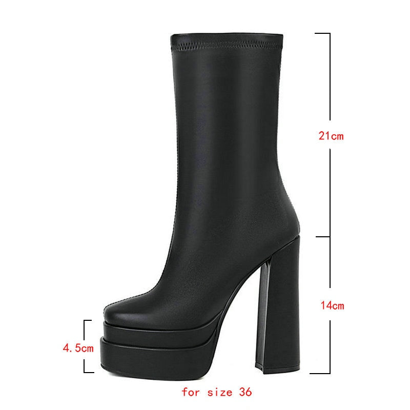 Llyge 2022 Women Ankle Boots Platform Thick High Heel Ladies Motorcycle Boots Patent PU Leather Zipper Square Toe Women's Boots Black