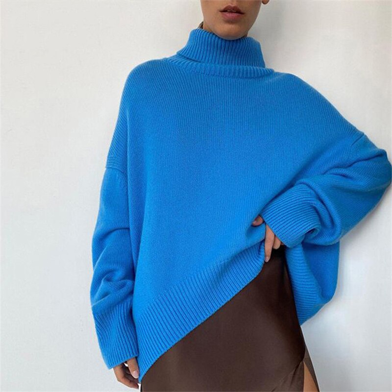 Llyge Oversized Knitted Women's Turtleneck Sweater Pullover Green Batwing Sleeve Loose Jumper Female 2022 Winter Lady Causal Sweaters