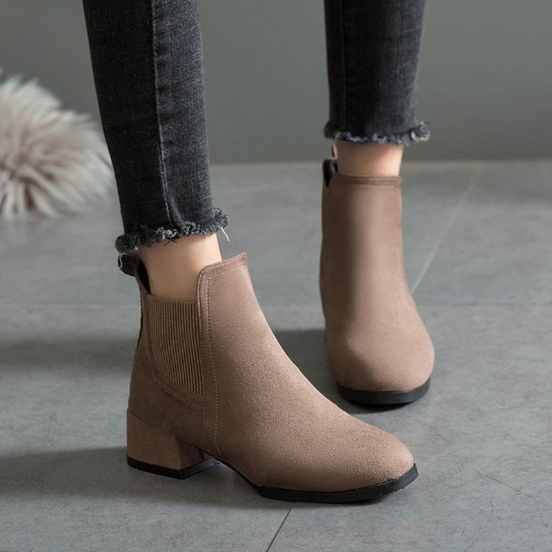 Llyge 2023 booties woman autumn winter new chelsea Ankle boots fashion  suede wedges slip on short boot mid heel plus size women shoes