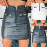 Llyge Fashion Womens PU Leather Zipper Skirt High Waist Pencil Bodycon Short Mini Skirt Lady  Zipper Stretch Business OL Pencil