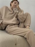 Llyge 2023 Spring Women Hoodies Sweatshirt Tracksuit Fleece Cotton 2 Pieces Sets Female Pants Suits