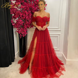 Christmas Gift Elegant Red Evening Dress Long Tulle Off The Shoulder Prom Dress 2023  Girl Party Dress Women Formal Gowns Evening Dresses
