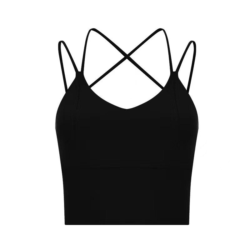 Workout Bra Top For Fitness Woman Cross Strap Wireless Padded Nylon Naked Feel Sport Running Gym Yoga Underwear Active Wear