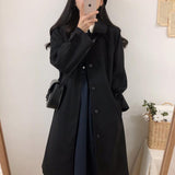 llyge 2023  Black Wool Coat For Fall Winter 2023 New Solid Color Mid-Length Korean Double-Sided Wool Coat Hepburn Women's Cothing
