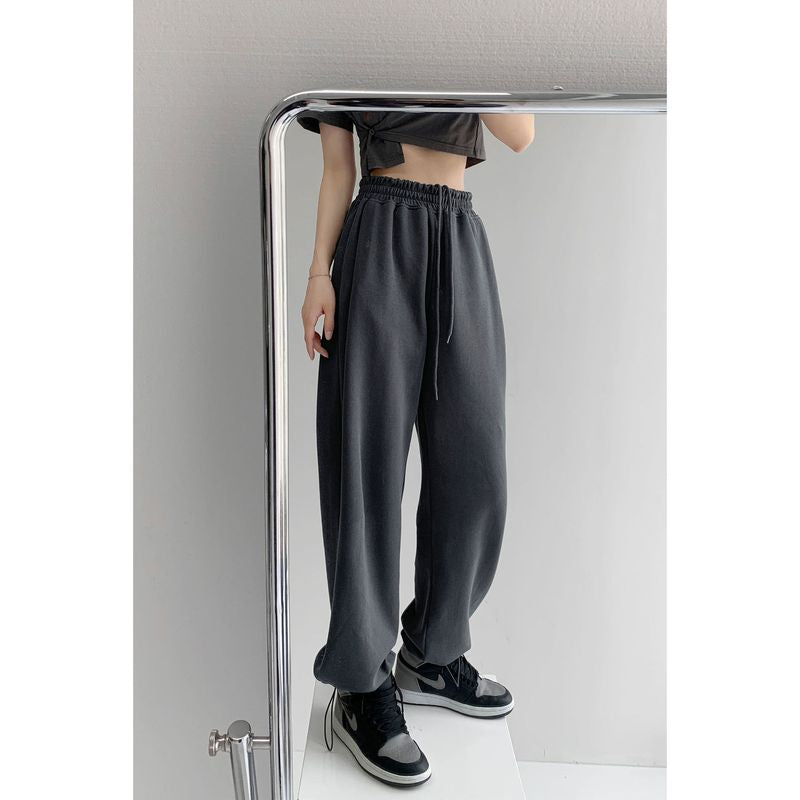 Llyge 2023 High-waist Sweatpants Women Streetwear Drawstring Oversized Elastic Waist Wide-Leg Summer Thin Gray Loose Baggy Sports Pants