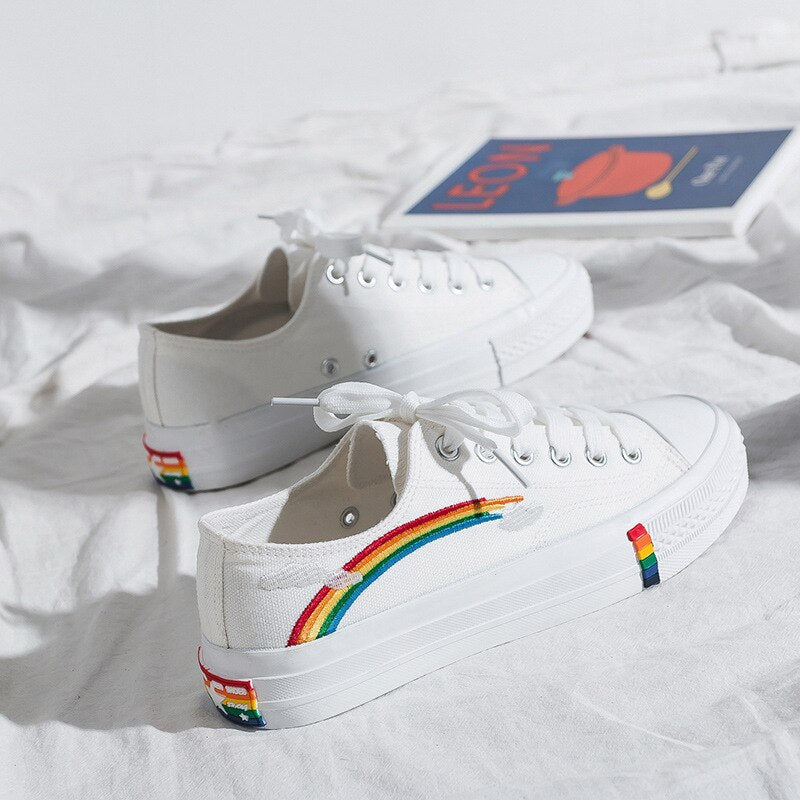Llyge 2023 Canvas Shoes Women's Sneakers Fashion New Retro Rainbow Flat Comfortable High-top Shoes Women Vulcanized Shoes Zapatillas Mujer