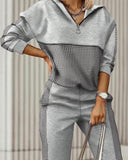 Llyge 2023 New Fashion Women Plaid Print Zipper Front Hooded Top & Pants Set Two Pieces Suit Flare Pants Outwear