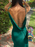 LLYGE  Backless Belt V Neck Spaghetti Strap Chest Wrapping Satin Dress Women  Slim Party Long Dresses Female Vestidos