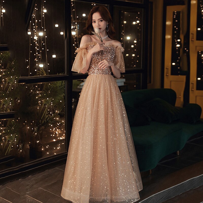 Llyge 2023  Pleat Off The Shoulder Sequined Long Evening Dresses A Line Bandage Gowns For Homecoming Cocktail Party Prom Quinceanera Photo
