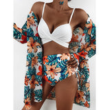 LLYGE 2023 New  Three Pieces Bikini Set Cover Up Swimwear Women Swimsuit Print Long Sleeve Bathing Suit Beachwear Swimming Biquini