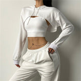 Llyge 2023 Women Fitness Crop Top  Cotton Sports  Shirts Long Sleeves Hoodie Sweatshirt Gym Workout Yoga T-shirts