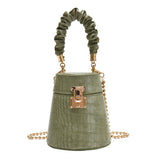 Llyge 2022 Fashion Crocodile Pattern Female Shoulder Bag Bucket  Lock Chain Crossbody Handbag Portable Gold Chain Lock Bucket Bag