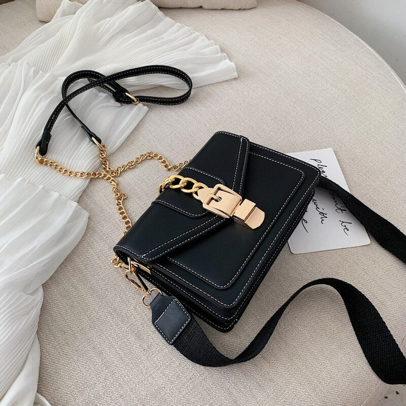 Small Summer Contrast Color PU Leather Crossbody Bags For Women 2023 Chain Shoulder Handbags Lady Luxury Female