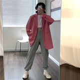 Llyge 2022 Chic Loose Light Pink Women Blazer Autumn Single Buttons Female Suit Jacket Full Sleeve Outwear Blazer Femme