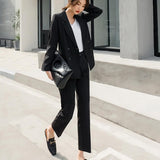 Spring Women Suit 2 Piece Sets Casual Blazer High Waist Pants Office Lady Notched Jacket Pants Suits Set