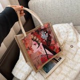 Llyge Sack Canvas Bag Women's Art Small Fresh Portable Shoulder Bag Carrying Lunch Box Bag Random Color Handbags