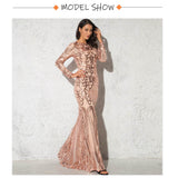 Graduation Prom Llyge Shine Rose Gold Sequin Long Sleeve Evening Gown Black Mermaid Stretchy O Neck Floor Length Wedding Party Prom Dress Winter 2022