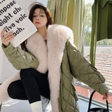 Llyge  2022 Winter Women Faux Rabbit  Fur 90% Down Coat Female Thick Hooded Puffer Jacket With Big Faux Rabbit Collar Parkas