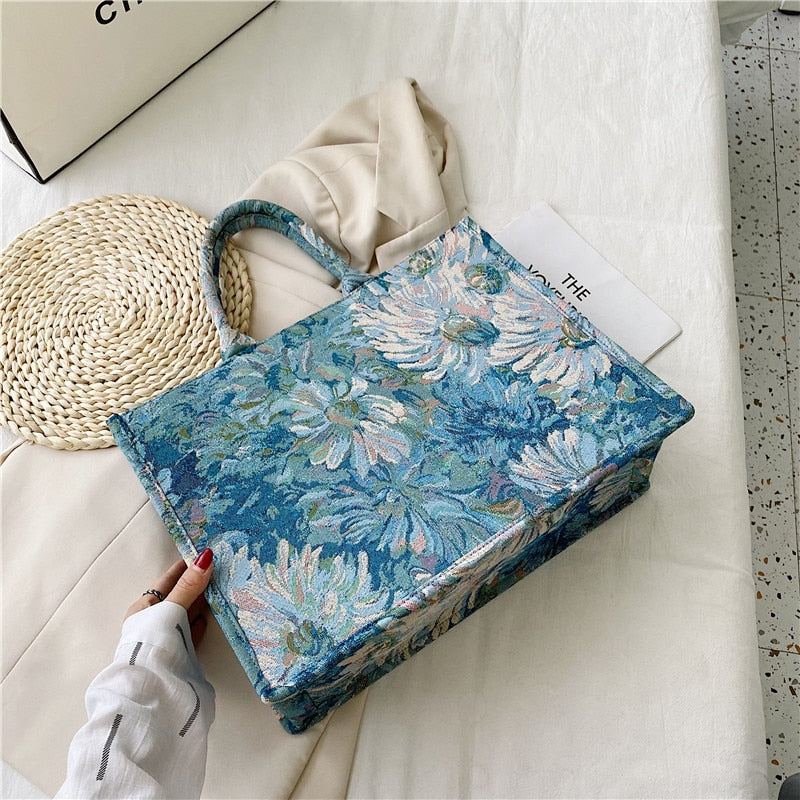 Llyge  Graduation party  painting Flower Luxury Brand Large Canvas Tote 2023 Summer Trends Women's Designer Handbag High Capacity To Handle Shoulder Bags