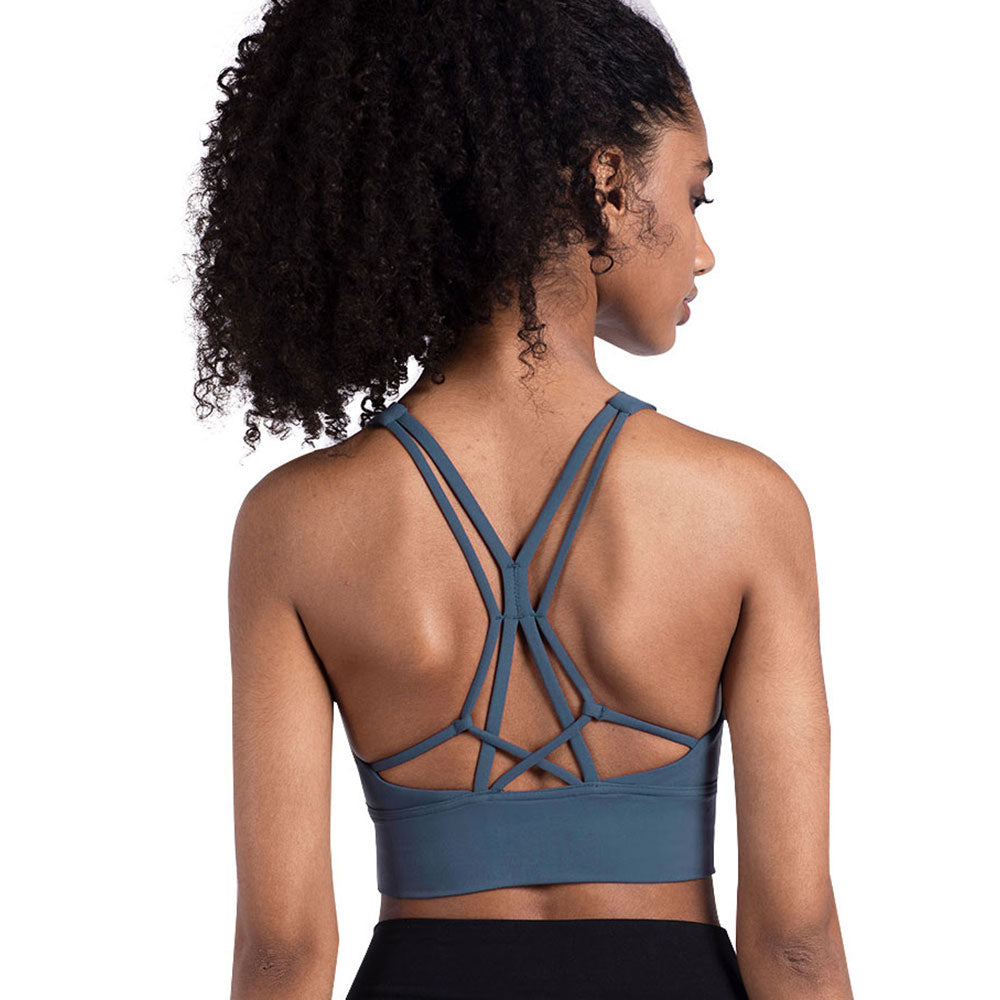 Women Sports Bra Crop Top For Fitness Nylon Solid Cross Back Comfortable Stretch Active Wear Yoga Sport Running Gym Bra
