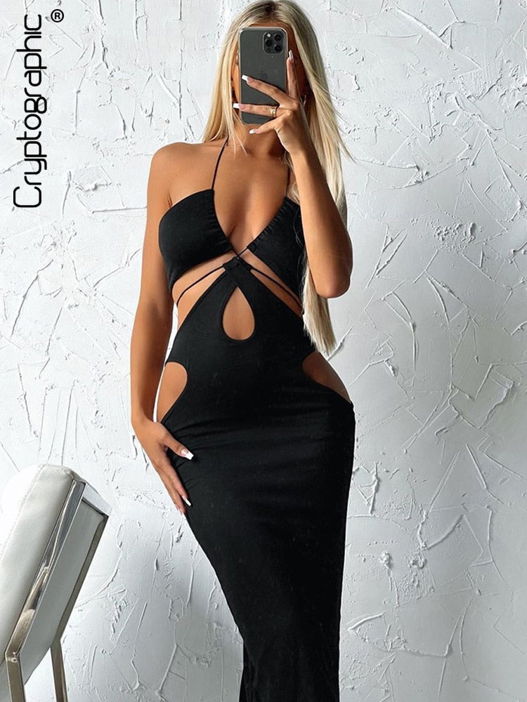 Graduation Party dress  Llyge 2023 Summer  Halter Cut Out Bandage Maxi Dress for Women Sleeveless Backless Outfits Party 2 Piece Dresses Set