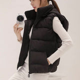 Llyge 2022 Spring Hooded Women Cotton Vest Autumn Casual Warm Thick Waistcoat Sleeveless Solid Removable Hat Vest