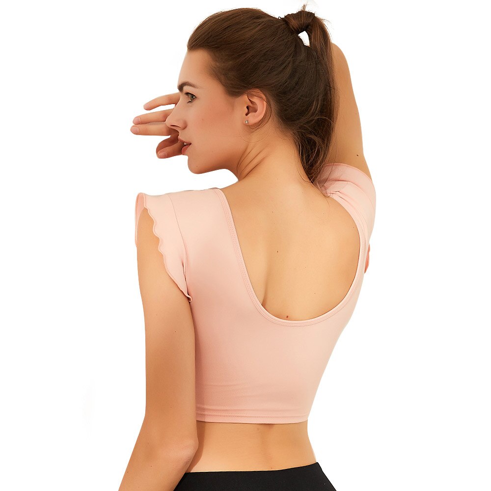 Llyge  Sports Bra For Women Gym Crop Top Push Up Nylon Wirefree Yoga Underwear Workout Bra Female Ruffle Short-Sleeved Fitness Bra