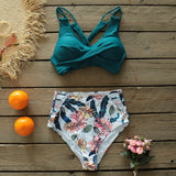 Llyge 2023  High Waist Bikini Set  New Push Up Bandage Swimwear Women Print Floral Two Pieces Swimsuit Beach Wear Strappy biquini